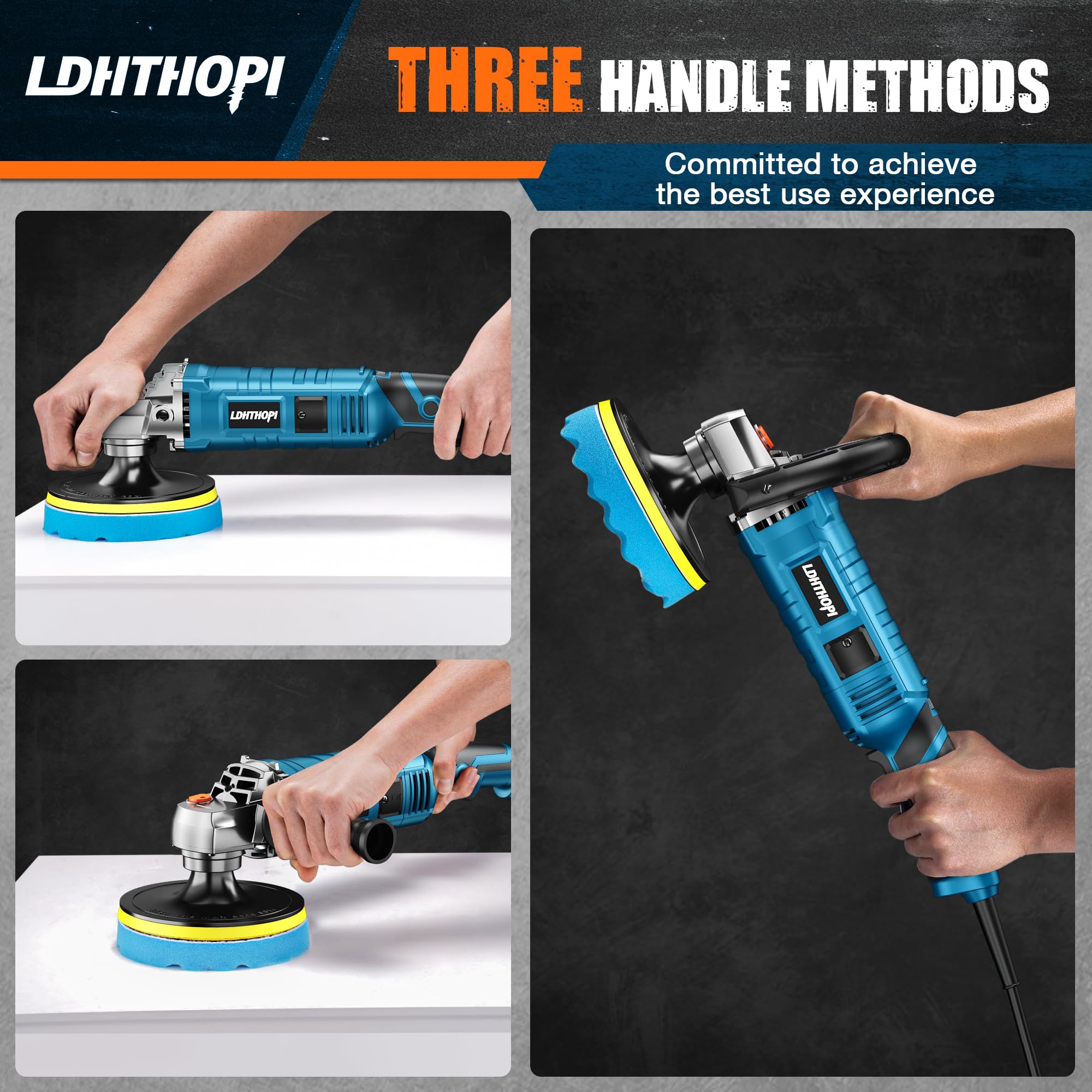 LDHTHOPI Buffer Polisher, 1600W 7 Inch/6 Inch Rotary Buffer Polisher Waxer, 7 Variable Speed 1000-3500 RPM, Detachable Handle for Car, Boat Sanding, Polishing, Waxing, 2026 Upgraded