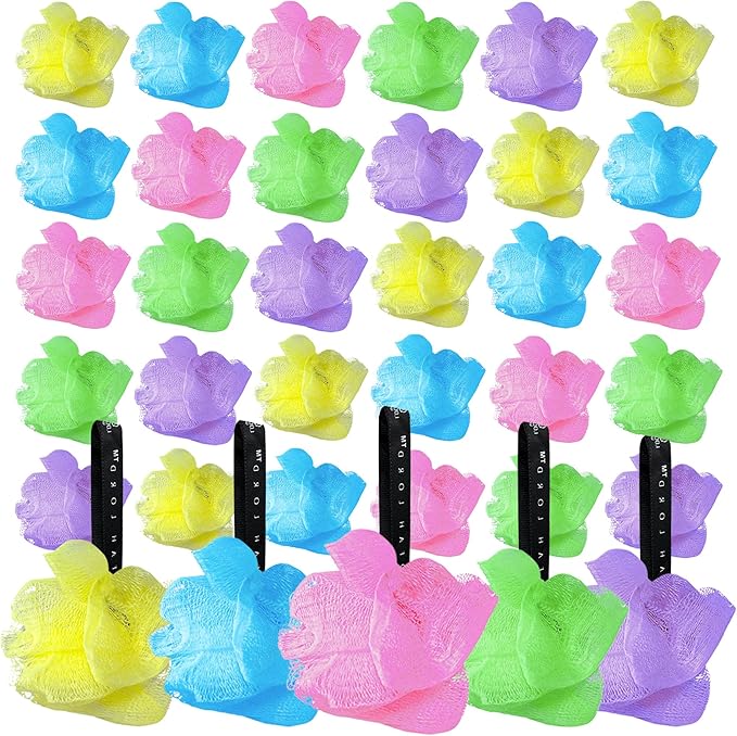 Loofah Lord 30 Mini Full Bodied Quality Bath or Shower Sponge Loofahs Pouf Mesh Assorted Colors Wholesale Bulk Lot