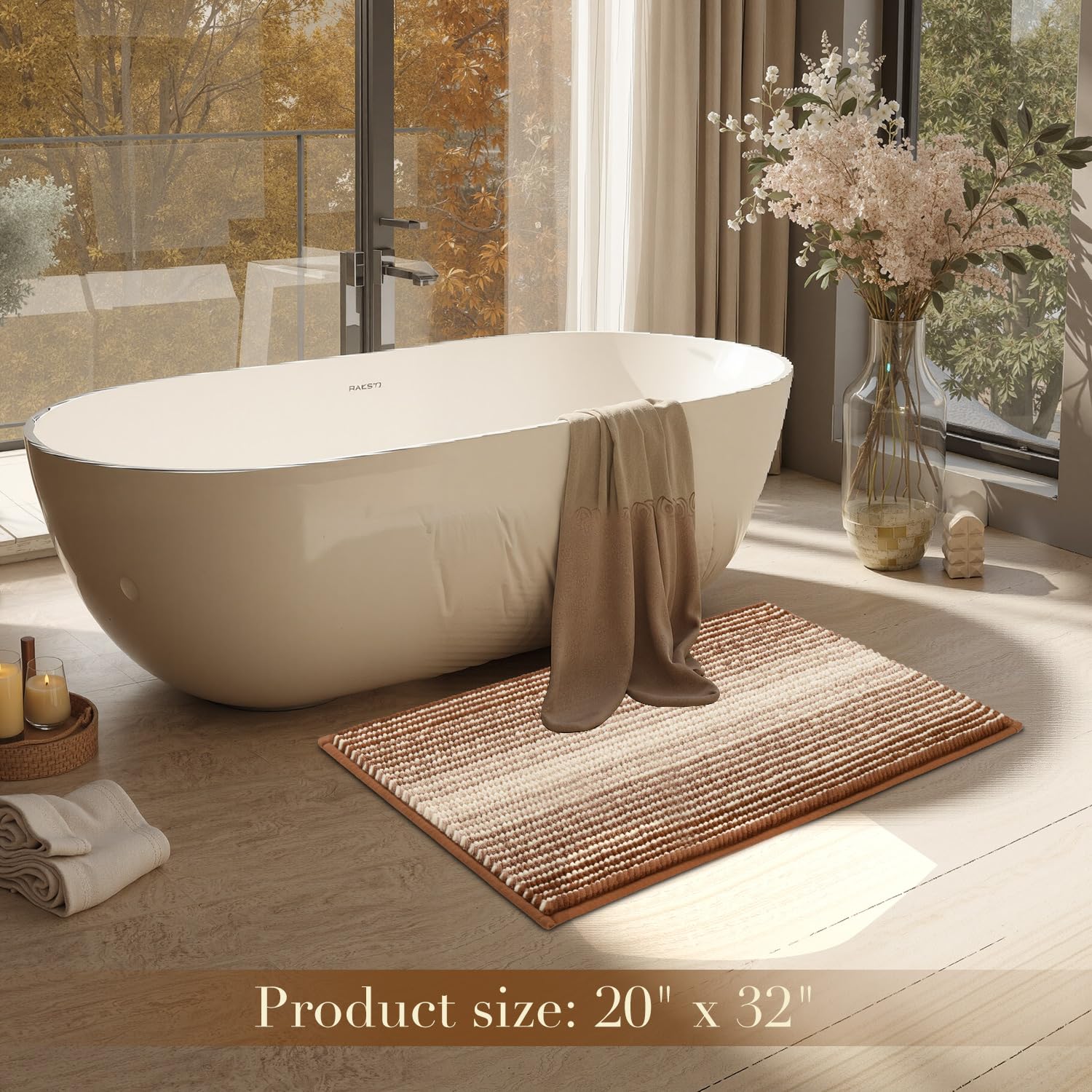 BSICPRO Bathroom Rugs, Bath Mat Rug for Bathroom Non Slip 20 x 32 Inches Water Absorbent Chenille Bath Floor Mats Machine Washable (Coconut Brown)
