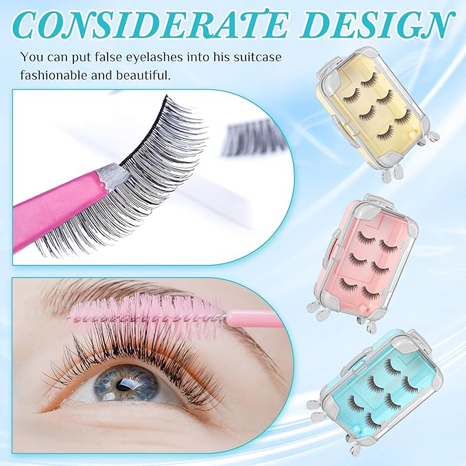 Honeydak 3 Pcs Mini Plastic Suitcase False Eyelashes Tray Luggage Trolley Candy Box Clear Suitcase Packaging Case Party Favor Box for Jewelry Cosmetic Hairpins Storage (Pastel Color,7 x 3.7 x 2 Inch)