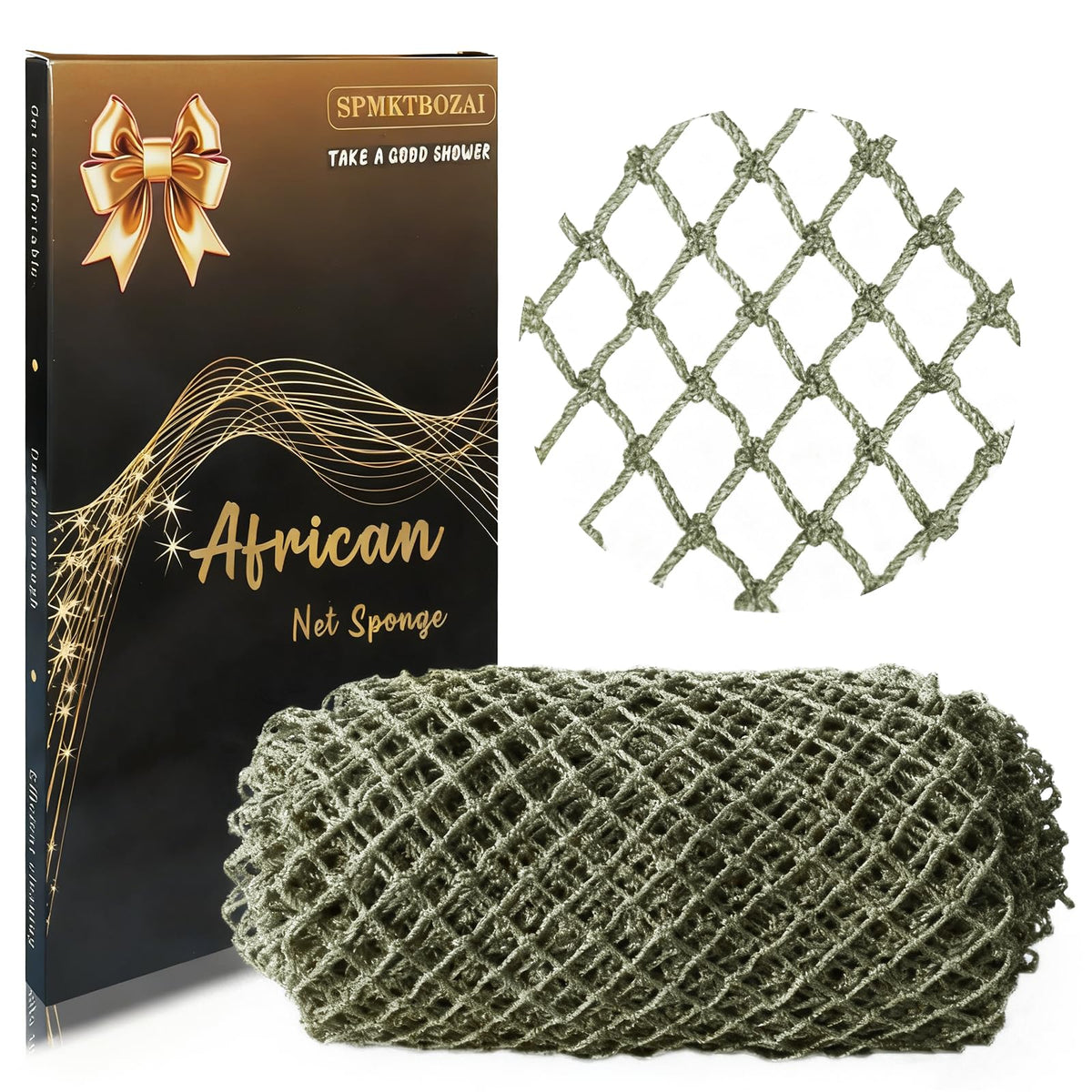 SPMKTBOZAI African Net Sponge Authentic, African Exfoliating Sponge Real African Net Black Owned, African Bath Sponge Back Scrubber, Body Exfoliator Shower Bath Accessories (Blue)