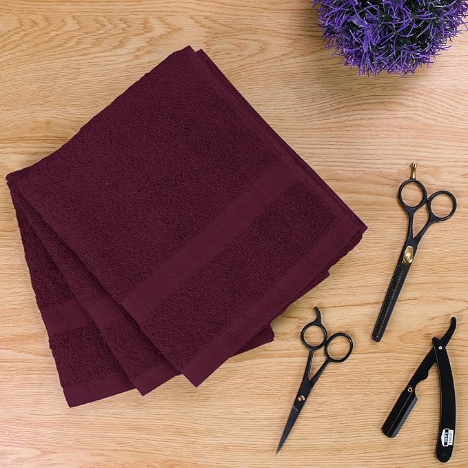 Utopia Towels, Salon Towel, Pack of 24, Not Bleach Proof, 16 by 27 Inches, Highly Absorbent Cotton Towels for Hand, Gym, Beauty, Spa, and Home Hair Care, Burgundy