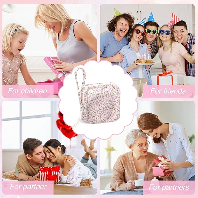 Chicarries Small Makeup Bag | Discreet Period Bag Pad Pouch for Purse | Sanitary Napkin Storage & Tampon Holder for Travel (Flower Pink)