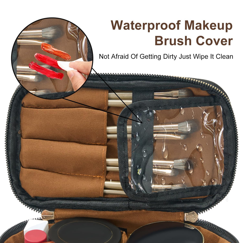 AmBealla Large Makeup Travel Bag Cosmetic Bags with Makeup Mirror and Brush Holder,Makeup Organizer Leopard Print for Women,Portable Toiletry Bag for Fashion Girls