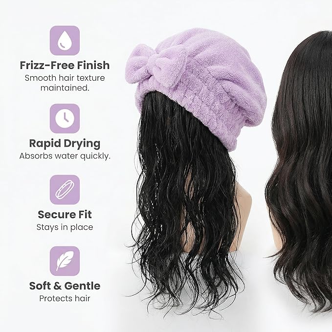Microfiber Hair Drying Cap,4pcs Quick Dry Hair Towel Wrap, Super Absorbent Hair Turban with Bow Design, Soft Shower Head Wrap for Women,Cute Bow Hair Towel Girls Hair Towel ，Anti frizz ，Travel