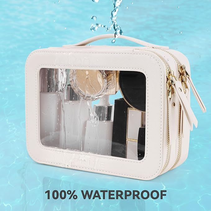 Prite Double Layer Clear Makeup Bag Travel Cosmetic Organizer for Women