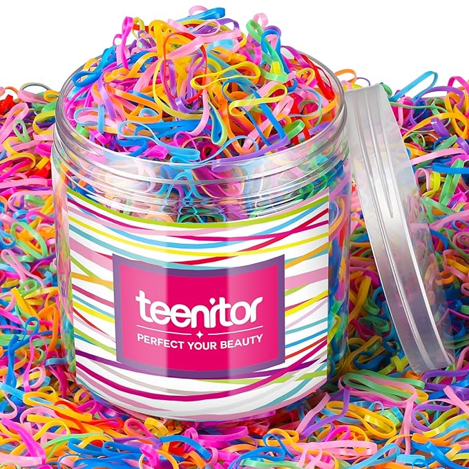 Teenitor 2000Pcs Elastic Hair Ties Toddler, Elastic Rubber Bands Baby Hair Ties, Multi Color Hair Ties for Little Girls Elastic Small Rubber Bands for Kids Baby Girls Toddler Elastic Ties Colorful