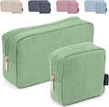 MAGEFY Makeup Bag for Purse, 2 Pcs Corduroy Cosmetic Bag for Girls Women Small Travel Makeup Pouch with Zipper(Green)