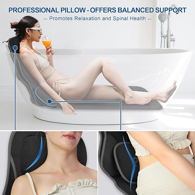 Poemland Luxury Full Body Bath Pillows for Tub-Extra Thick Bathtub Cushion with Lumbar Pillow for Neck and Back Support, Bath Accessories, Gift for Relaxing, Soaking, Spa