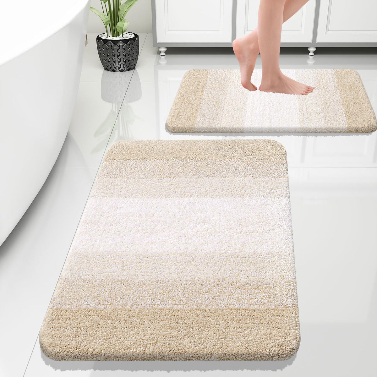 OLANLY Micorfiber Bathroom Rug Set 2 Piece, Soft Bath Mats, Olive Green