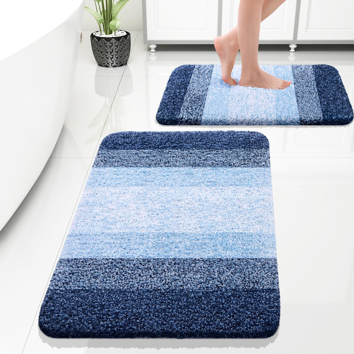 OLANLY Micorfiber Bathroom Rug Set 2 Piece, Soft Bath Mats, Olive Green