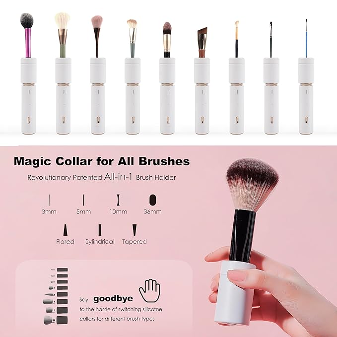 Aprilous Electric Makeup Brush Cleaner & Dryer Machine, Upgraded Patented Universal Collar Fits 99% of Brush Shapes, Deep Clean & Quick Dry, Rechargeable & Portable for Travel & Home Use, Gift