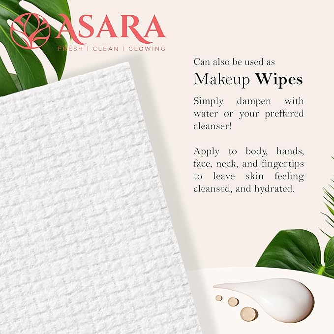 Clean Face Towels Disposable XL Facial Wipes | Add Water As a Makeup Remover | Sensitive Skin Face Towels | Organic Vegan Biodegradable - Clean Daily Towelettes | by Asara (50 Count)