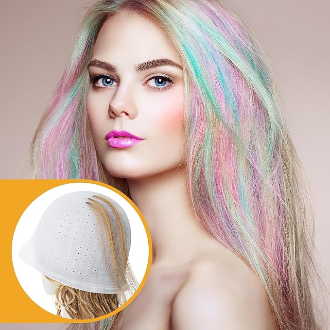 Silicone Highlighting Hair Cap, Reusable Highlight Hat with Hook, Hairdressing Dyeing Staining Tools Kit