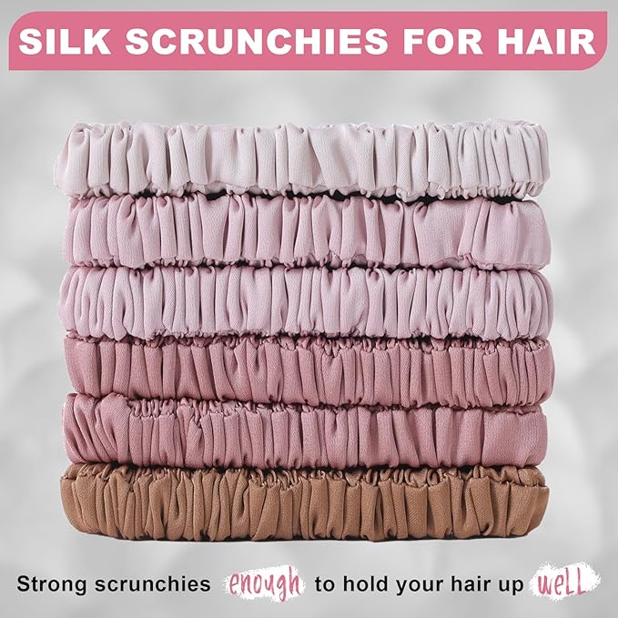 6Pcs Silk Hair Ties Small 22 Momme 100% Pure Mulberry Silk Scrunchies for Women Girls Thin Skinny Hair Sleep Scrunchies No Damage(Color 13)