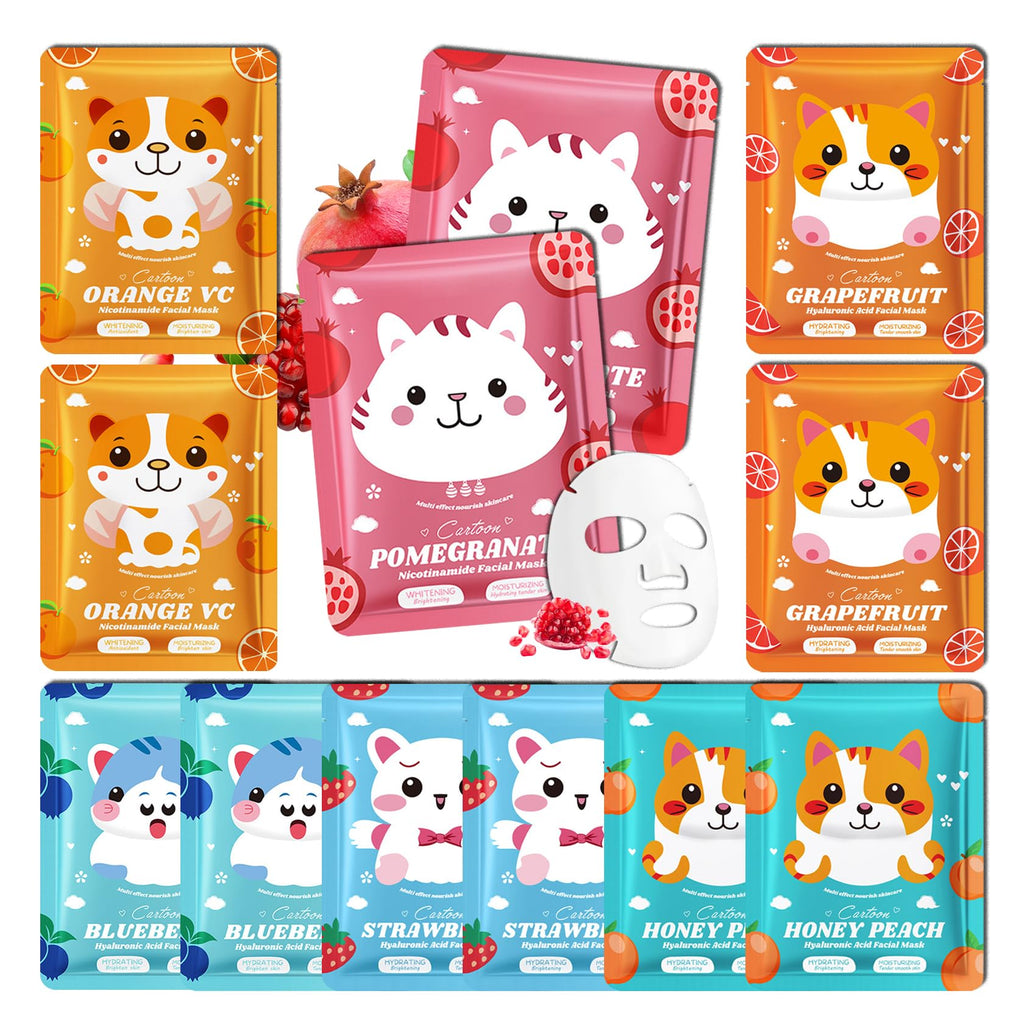 10 Pack Variety Facial Sheet Masks Skin Care Set, Hydrating Bulk Sheet Face Masks Skincare Gifts Set for Women Men, Long Lasting Moisturizing Face Mask Skincare for All Skin Type（D07)