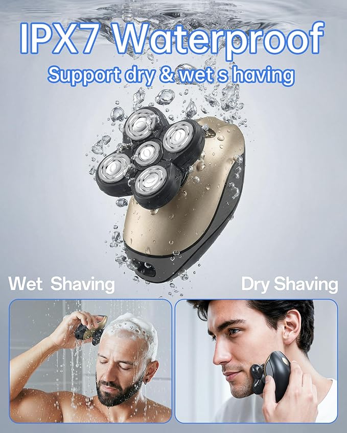 Electric Razor for Men, 5-in-1 Multi-Function Electric Shavers for Men, IPX7 Waterproof Bald Head Shaver with LED Display, Rechargeable Beard Trimmer Body Hair Trimmer, Ideal Gifts for Husband