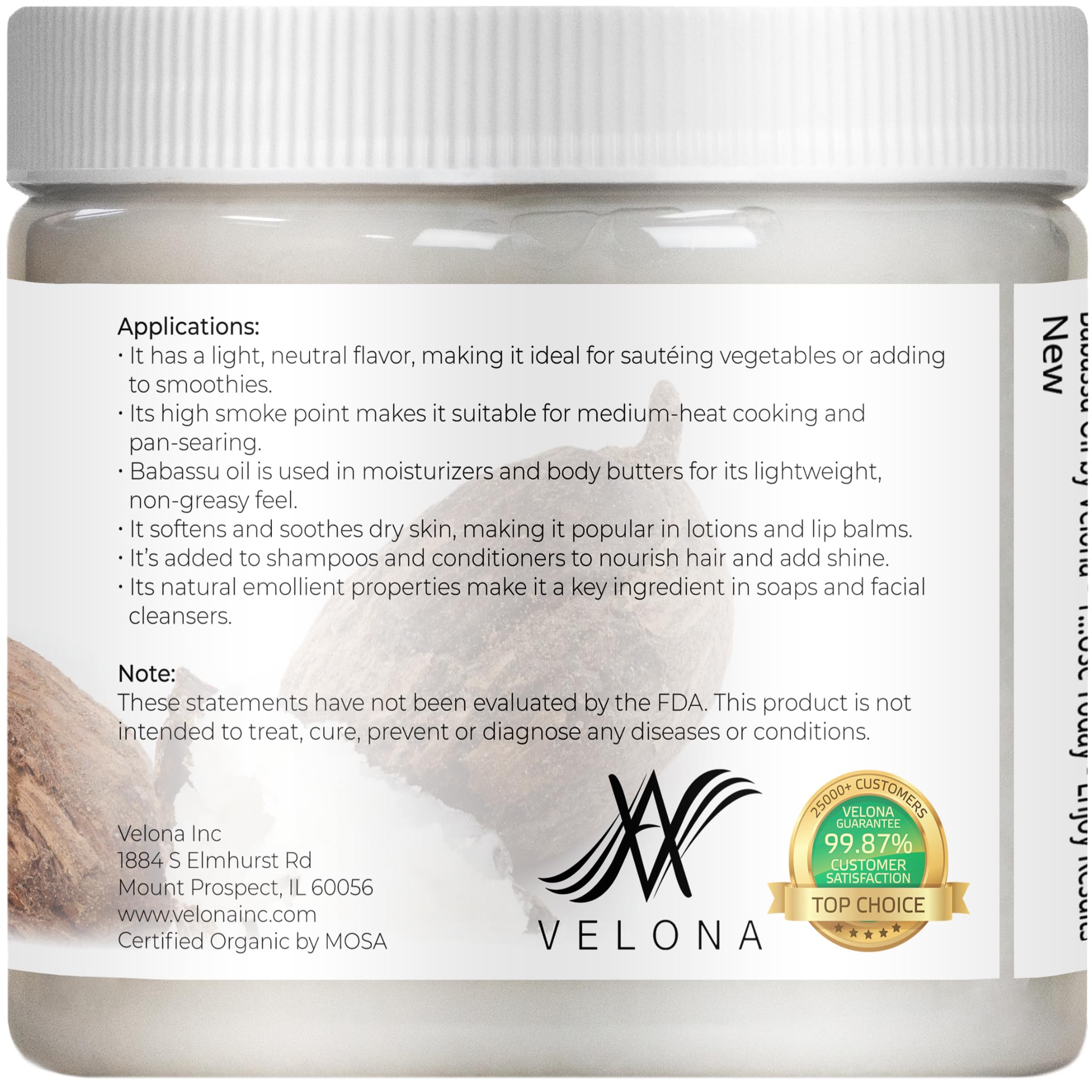 velona Babassu Oil USDA Certified Organic - 16 Fl Oz | 100% Pure and Natural Carrier Oil | Refined, Cold Pressed | Face, Hair, Body & Skin Care and Cooking | Use Today - Enjoy Results