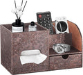 YAPISHI Tissue Box Cover with Storage Tray and Drawer, PU Leather Square Tissue Box Holder, Modern Cube Facial Tissue Dispenser, Makeup Holder, Remote Control Organizer for Nightstand, Bathroom Vanity