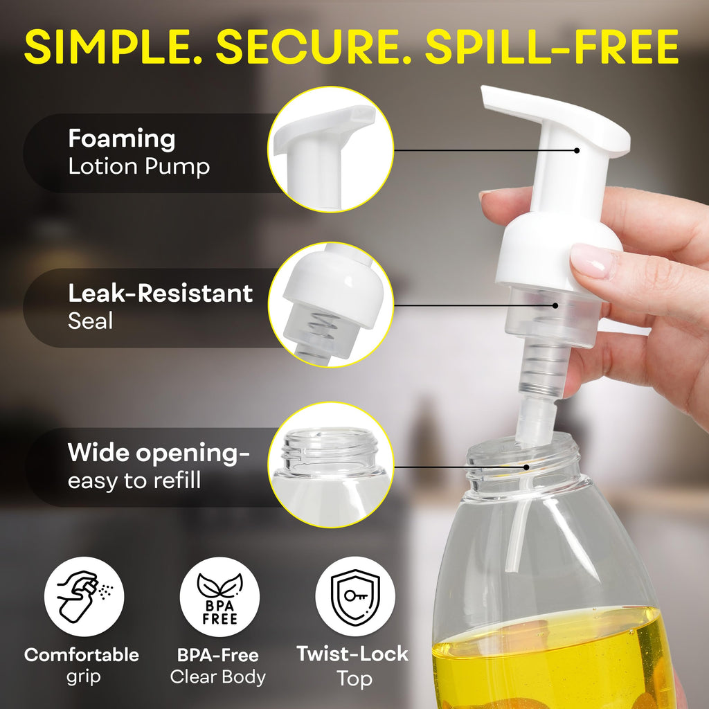 BRIGHTFROM Foaming Soap Dispenser Pump Bottles, BPA Free Empty Refillable Plastic Container for Liquid Soap - Kitchen, Bathroom, Commercial - 8oz (250ml) Pack of 2 Clear