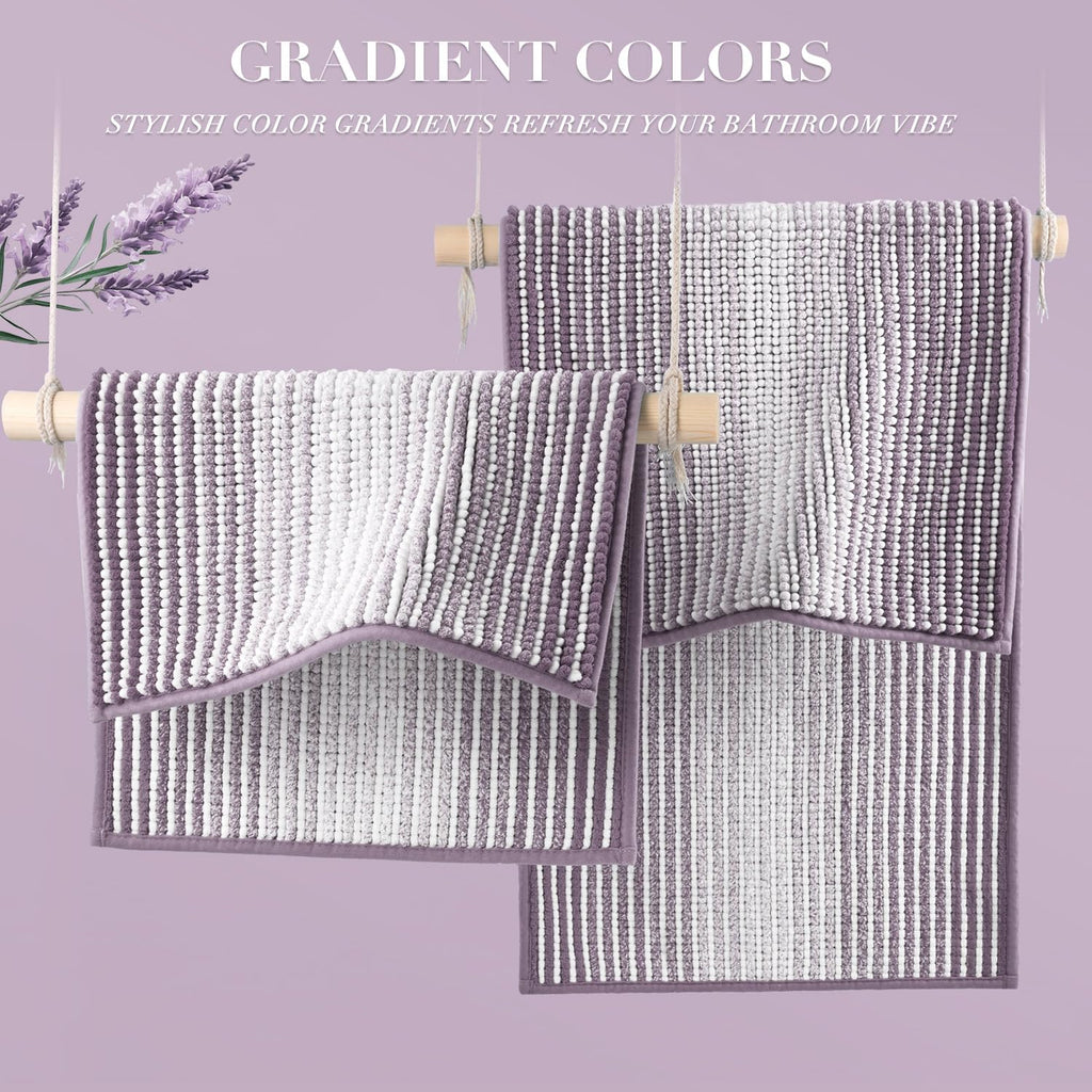 BSICPRO Bathroom Rugs and Mats Sets, 2 Piece Thick Absorbent Chenille Non Slip, Soft Shaggy Floor Mats, Machine Washable (Lavender Purple, 20" x 47" Plus 16" x 24")