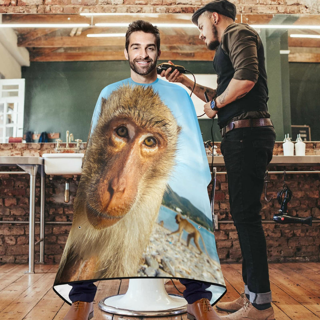 Visesunny Barber Cape - Monkey Polyester Hair Cutting Salon Apron, Anti-Static Haircut Water-Resistant Shaving Cloth, Beard Shaving Bib, Hairdressing Cape