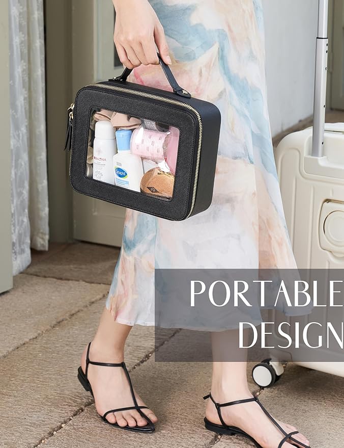 Popvibe Clear Makeup Case Black Traveling Toiletry Bag Travel Large Big Clear Cosmetic Bag Mahjong Tile Bag with Zipper Women