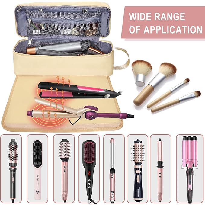 FAMOPLAY Hair Tools Travel Bag with Heat Resistant Pad, Portable Hair Tools Storage for Hair Straighteners, Curling Iron and Hair Care Accessories, Traveling Essentials for Women