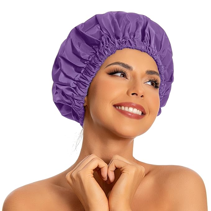 Edoneery Reusable Shower Caps for Women, Waterproof Long Hair Bonnet