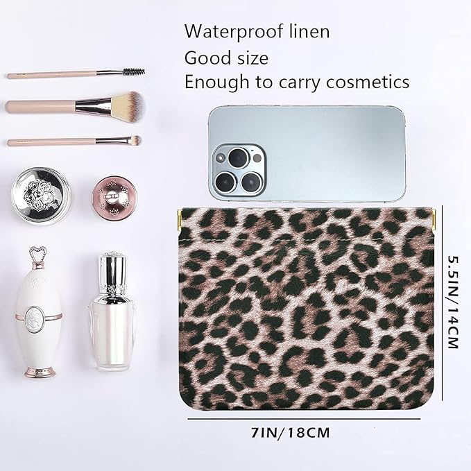 HIGH FIT Leather Pocket Cosmetic Bag for Purse,Coin Purse Lipstick Cosmetic Accessories Organizer, Travel Kit Storage Pouch,Waterproof Portable No Zipper Self-closing (Leopard print)