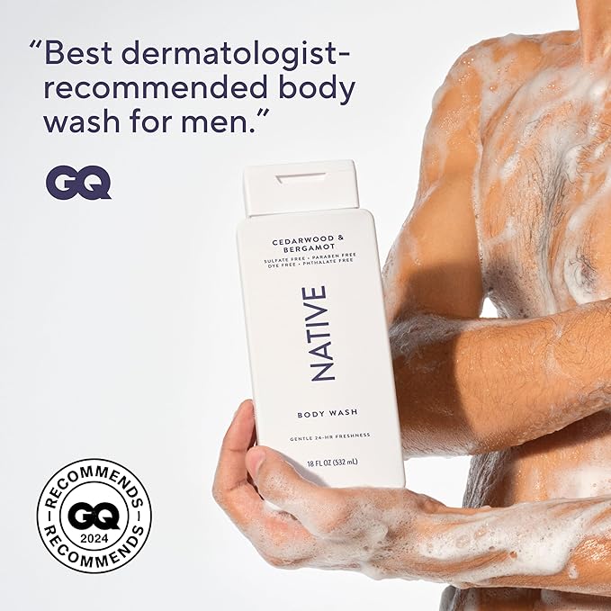 Native Body Wash Contains Naturally Derived Ingredients | For Women & Men, Sulfate, Paraben, & Dye Free Leaving Skin Soft and Hydrated | Cedarwood & Bergamot 18 oz