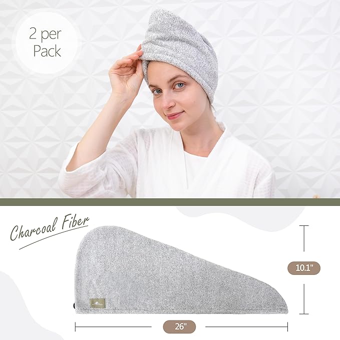 myHomeBody Hair Towel Wrap, Quick Drying Turban, Absorbent Cap – 2 Pack