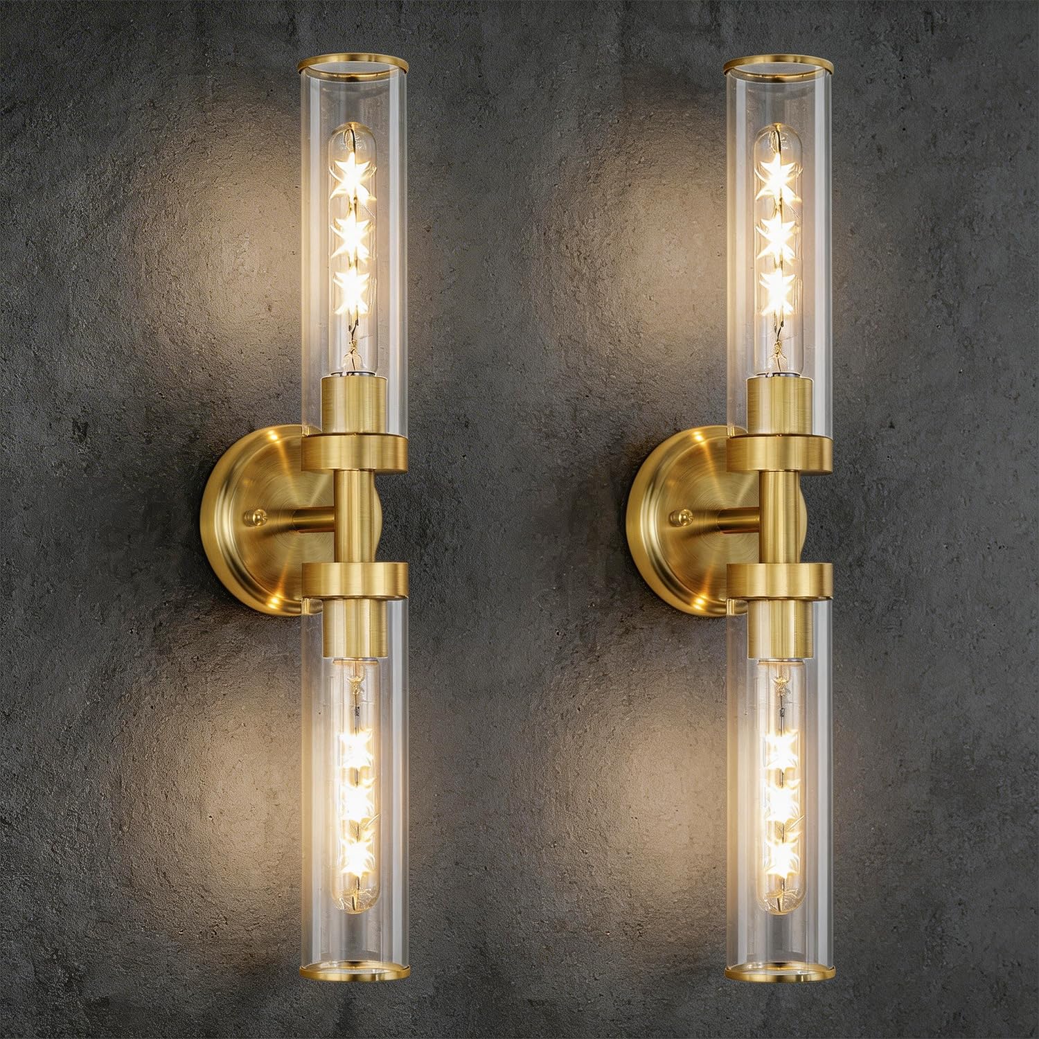 OIYIO Antique Gold Wall Sconces Set of 2, Modern Bathroom Vanity Lights for Mirror, Hardwired Glass Wall Light Fixtures with E26 Base (Bulbs Required) for Bathroom, Bedroom, Hallway, 22.05 Inch