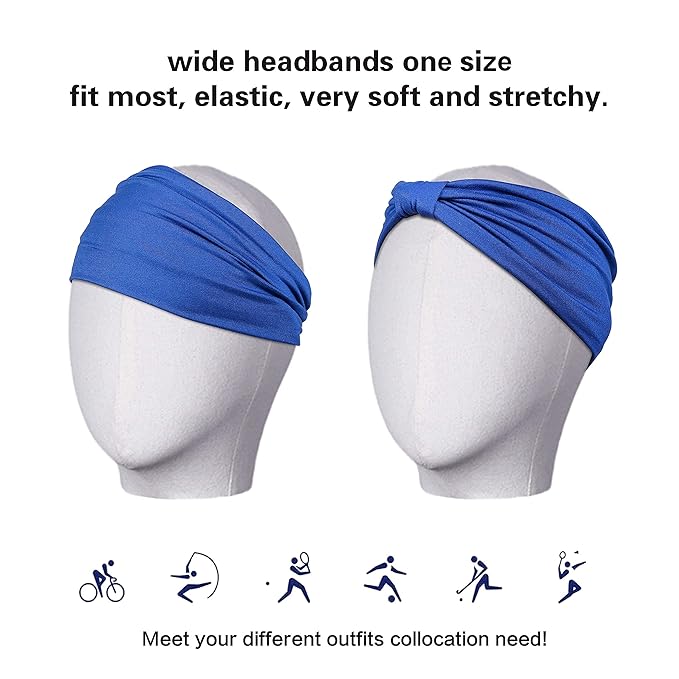 GiLi 6 Pack Wide Headbands for Women Non Slip Soft Elastic Hair Bands Yoga Running Sports Workout Gym Head Wraps, Knotted Cotton Cloth African Turbans Bandana (with 6 Pcs Hair Ties)