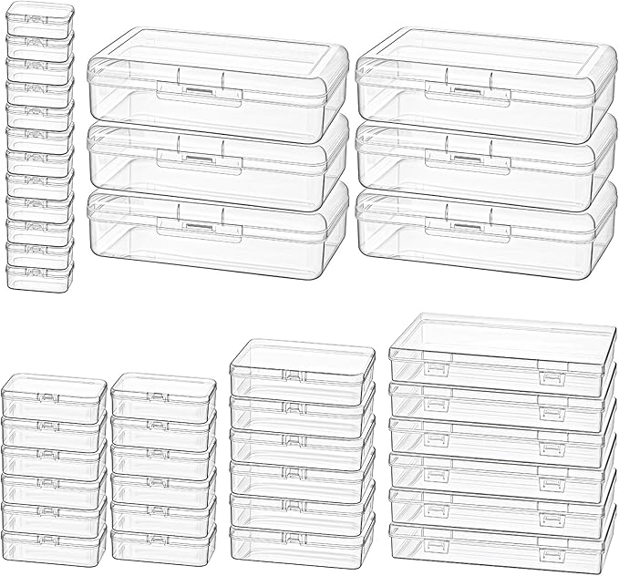 42 Pack Rectangular Clear Plastic Storage Containers Box with Hinged Lid & Labels for Beads and Other Small Craft Items (Mixed Sizes 3)