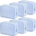 Sanwuta Seersucker Cosmetic Bag Bulk Striped Makeup Bag for Women Aesthetic Cute Travel Toiletry Organizer Preppy Storage Pouch for Wedding Bridesmaid Mother's Day Teacher Gift(Large,Light Blue,6)