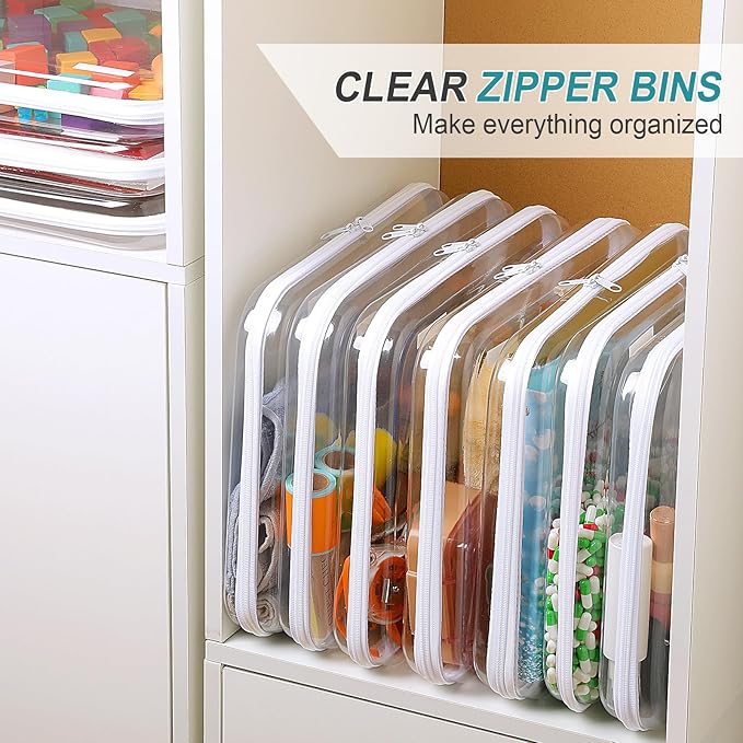 Sanwuta 10 Pcs Hard Zipper Case Clear Hard Pouches Plastic Zipper Pencil Portable Box Toy Storage Bins Plastic Container for Travel Toiletry Office Cosmetic Block Puzzle Organizer (L,Clear)