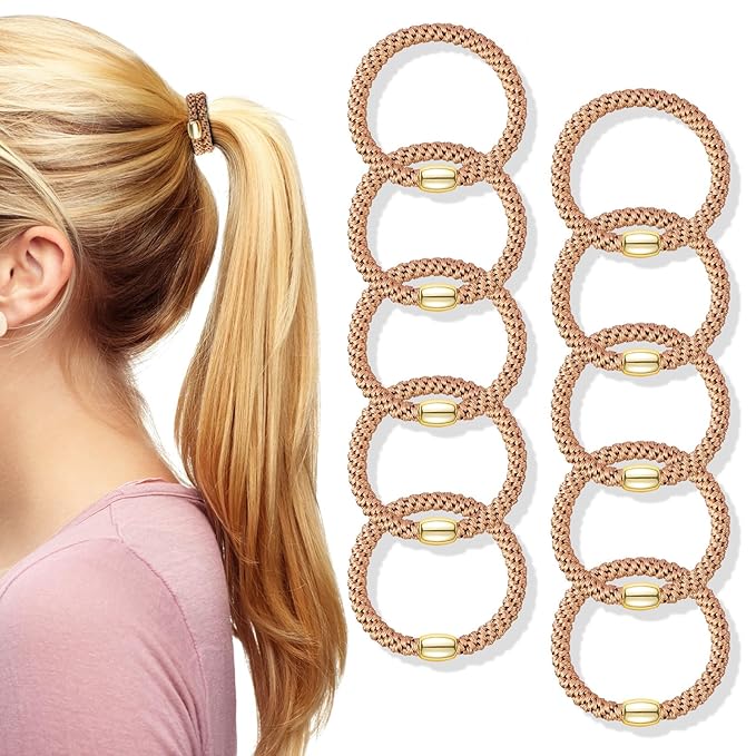 FORENEE Hair Ties No Damage(10PCS) - Ponytail Holders - Elastic Hair Ties for Thick Hair - Braided Hair Bands for Women Girls's Hair - Khaki