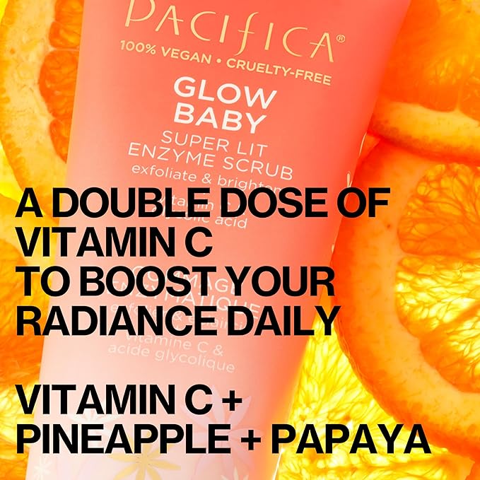 Pacifica Face Scrub - Glow Baby Super Lit Enzyme Scrub Mini, Skincare, Exfoliating Face Wash, Vitamin C, Glycolic Acid, Pore Cleaner, For Soft and Smooth Skin, Vegan, Travel Size, 1.4 fl oz (1 Count)