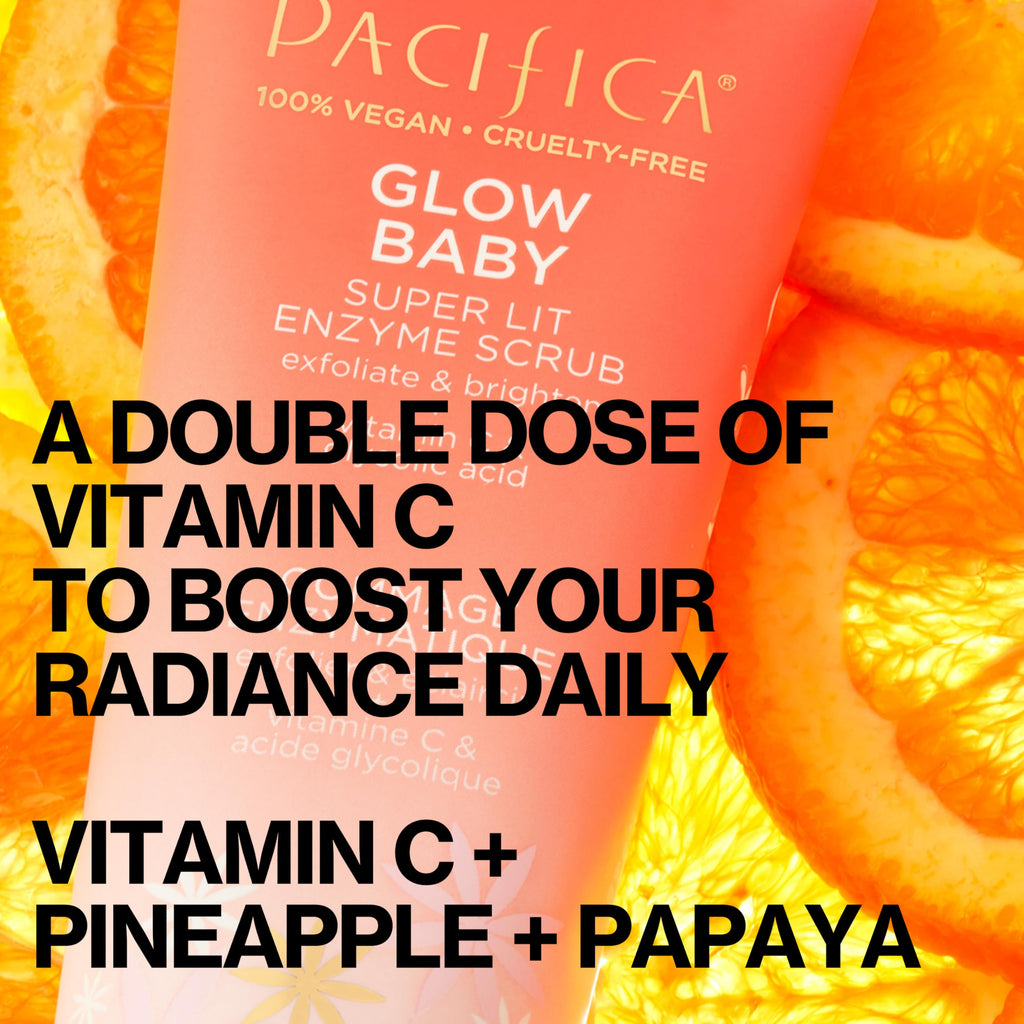 Pacifica Glow Baby Exfoliating Face Scrub, Brightening Enzyme Facial Cleanser w/Vitamin C & Glycolic Acid for Radiant Smooth Skin, Unclogs Pores & Removes Dead Skin, Microbead-Free Vegan (4 fl oz)