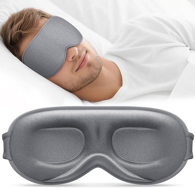 Vynix® Sleep Mask for Men Women - 100% Blackout Cooling Eye Masks for Sleep - 3D Sleeping Mask for Side Sleepers - Zero Pressure Lash Extensions Eye Cover Shade for Airplane Travel Essentials, Grey