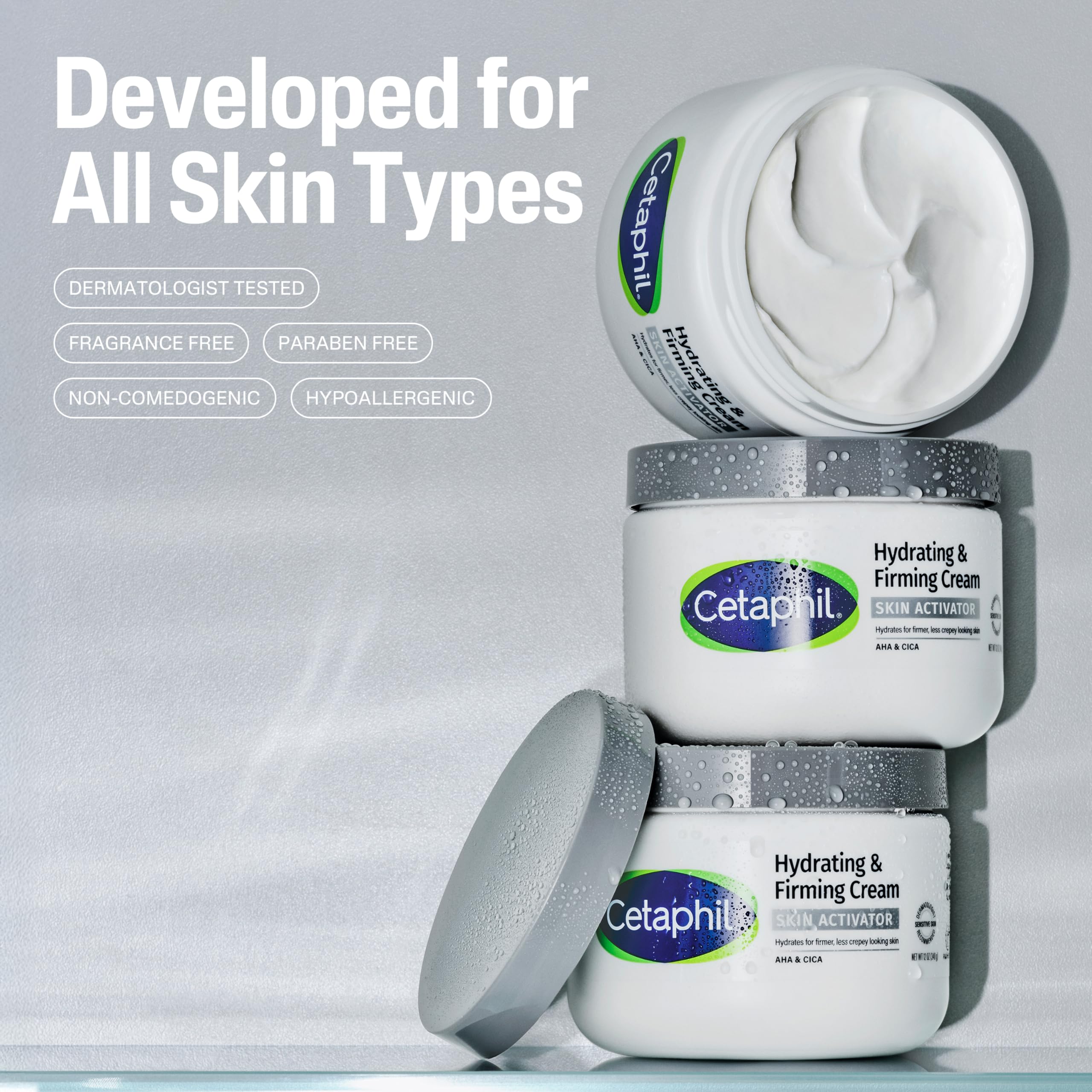 Cetaphil Skin Activator Firming Body Cream, AHA + CICA, 12 oz