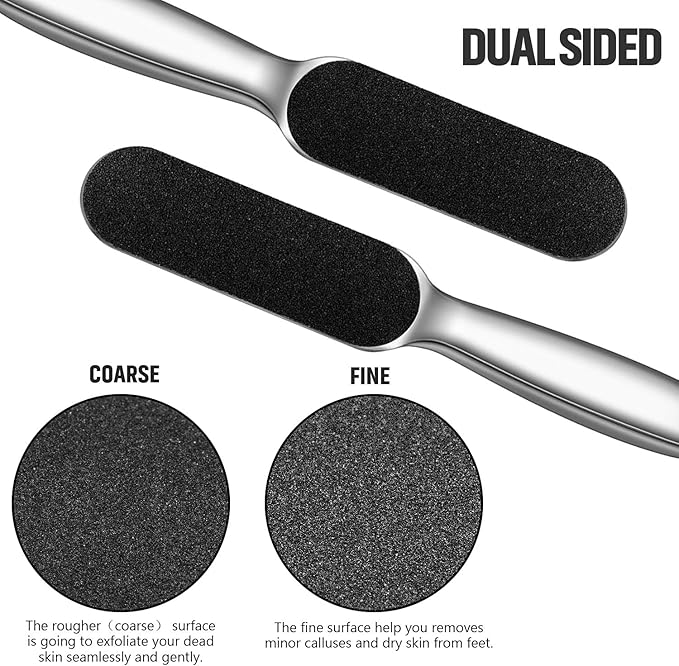 Mudder 2 Pieces Stainless Steel Pedicure Foot File Callus Remover Foot Scrubber Rasp with 20 Replaceable Coarse/Fine Double Side Reusable Pads for Care Cracked Skin Callus Remover Tool(Silver)