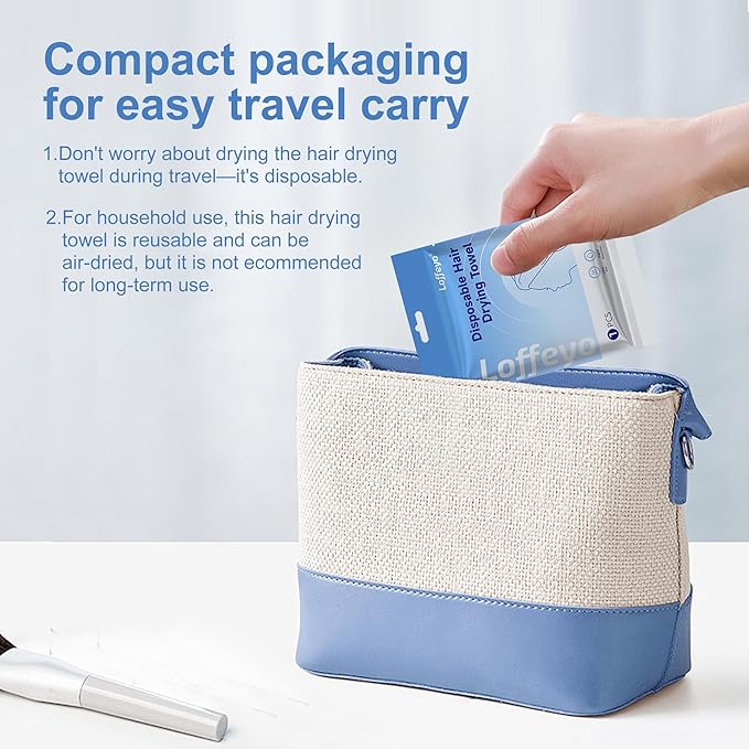 Loffeyo Disposable Hair Drying Cap, 28cm x 75cm, Absorbent Spunlace Non-Woven Fabric, Odorless, Soft & Skin-Friendly, Minimal Linting, Short-Term Reusable, Travel & Home Use