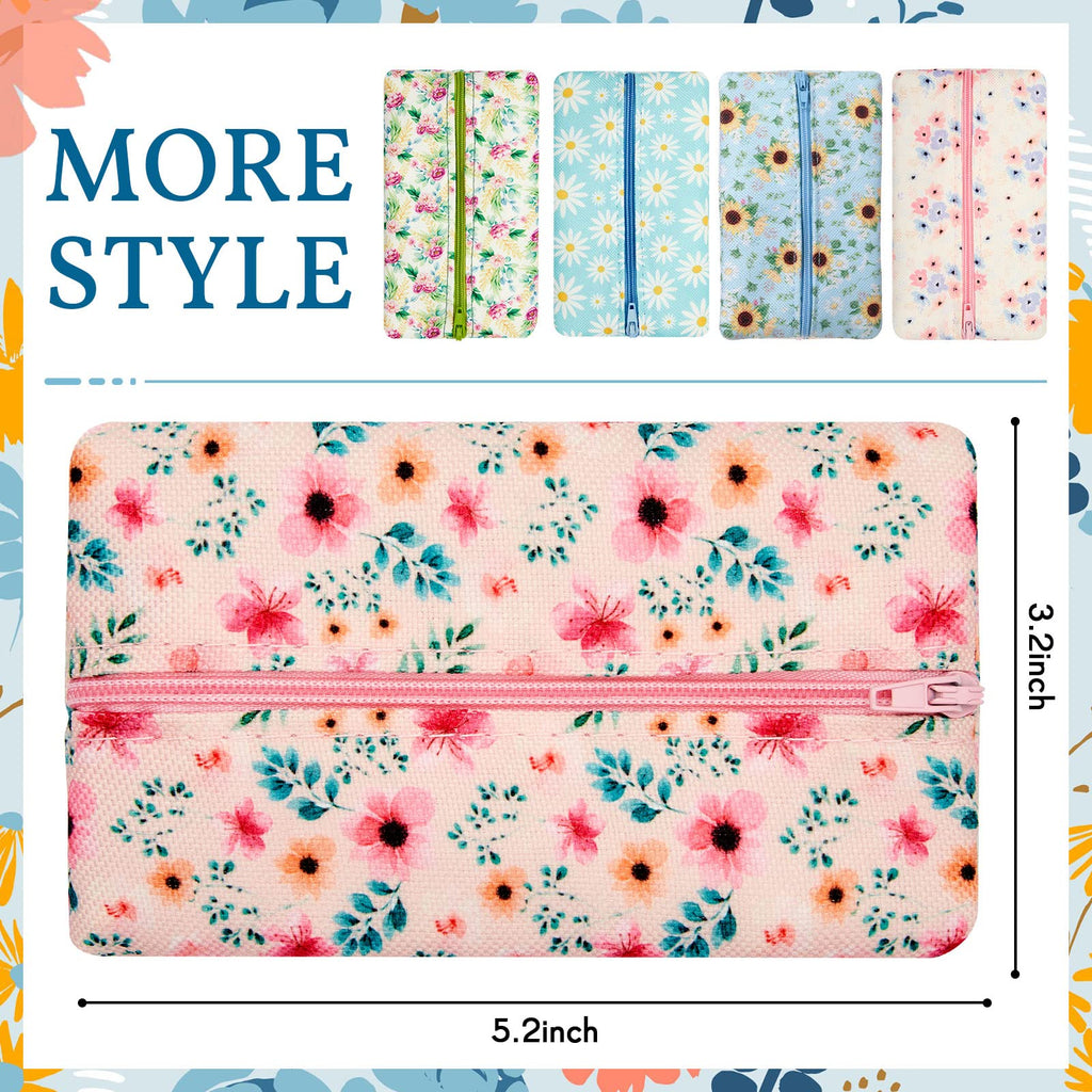 5 Pieces Tissues Purse Pocket Tissue Holder Reusable Travel Pouch Fabric Zipper Enclosed Small Size Daisy Pattern Holder for Purse Coins for Summer, 5.25 x 3 Inches (Summer Flower)