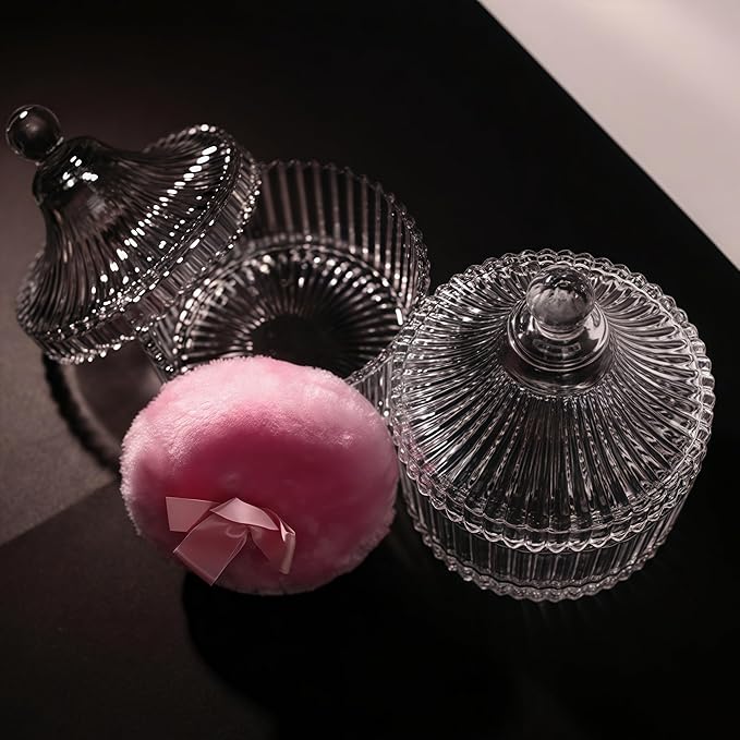 2 Pcs Large Body Powder Puff and Container Powder Container with Puff Powder Puff Crystal Container Soft Washable Reusable Velour Face Body Glitter Powder Puff Wet Dry Makeup (Pink)
