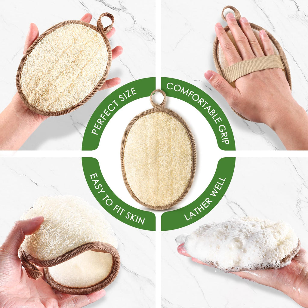 RIYNIBIY Natural Loofah Exfoliating Body Scrubber 2PCS Shower Loofah Sponge