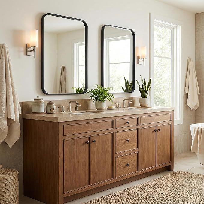 Pocetry 2-Pack 24x36 Inch Matte Black Rounded Rectangle Vanity Mirrors