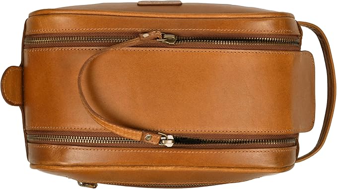 Premium Leather King Size Toiletry Travel Pouch – Handcrafted Dopp Kit Bag with Waterproof Lining, Spacious Design for Travel Essentials, Elegant Tan Finish