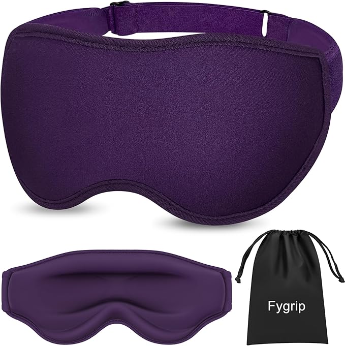 Fygrip 3D Eye Mask Sleep Mask for Men & Women, 100% Pressure-Free & Light Block-Out Eye Mask for Sleep with Easy Adjustable Strap, Night Eye Cover for Travel, Purple